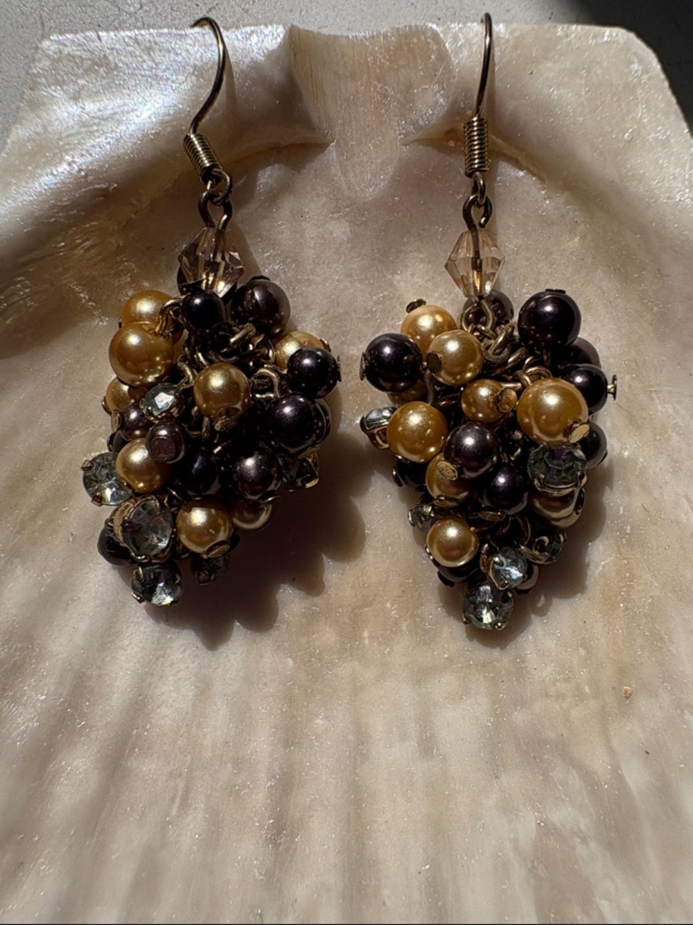 Cluster Pearl and Crystal Drop Earrings